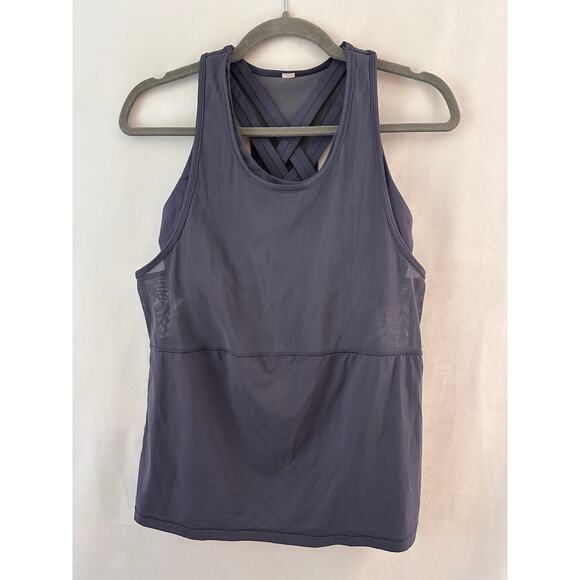 Lululemon Fast As Light 2-in-1 Tank Womens 8 Blue Grey Mesh Built in Bra Gym Top - Picture 1 of 6